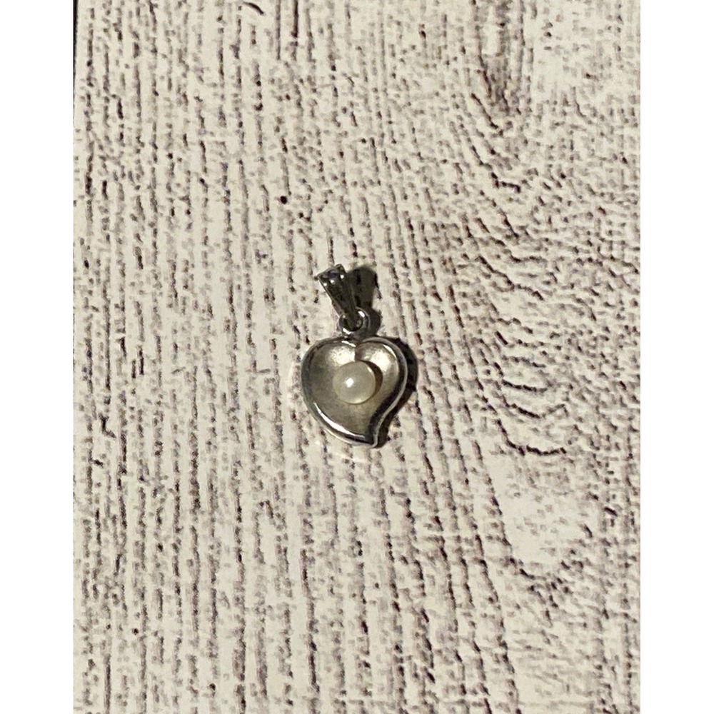 Vintage Tiny Sterling Silver Pearl Heart Cross Pendant Signed THEDA Minimalist
